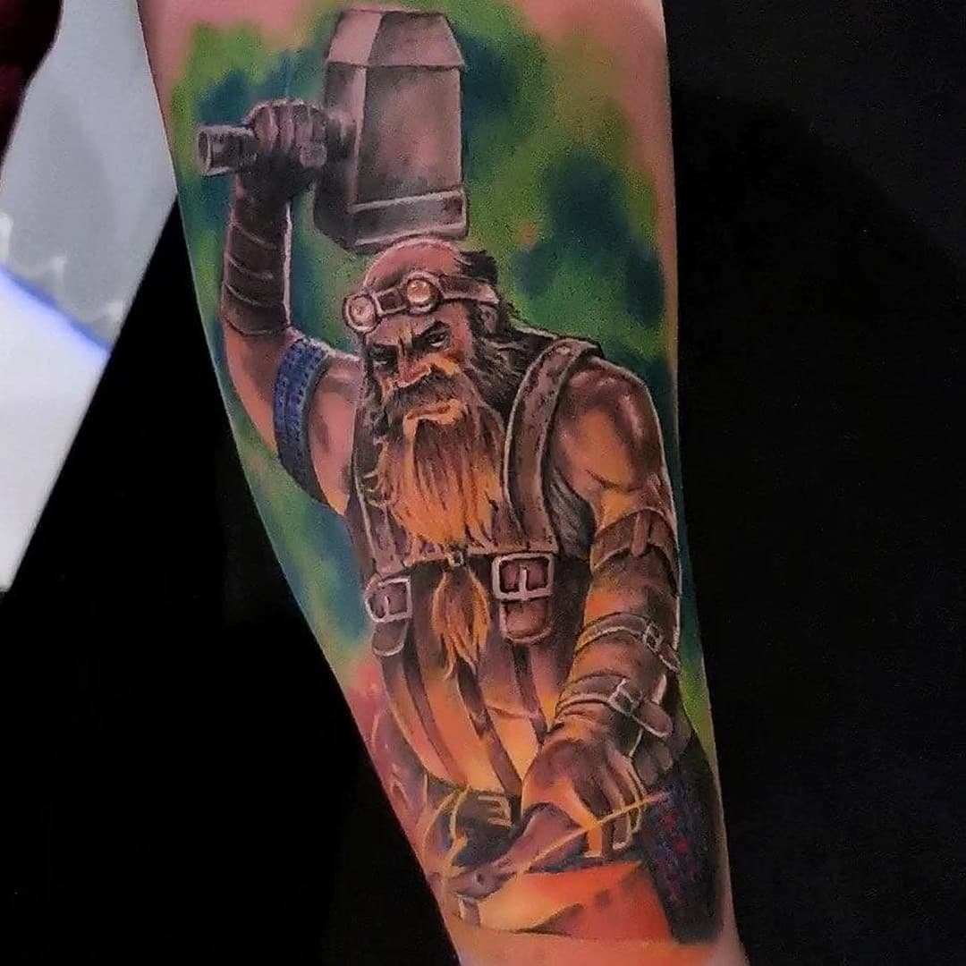 Detailed color forearm tattoo showing how a design fits the arm