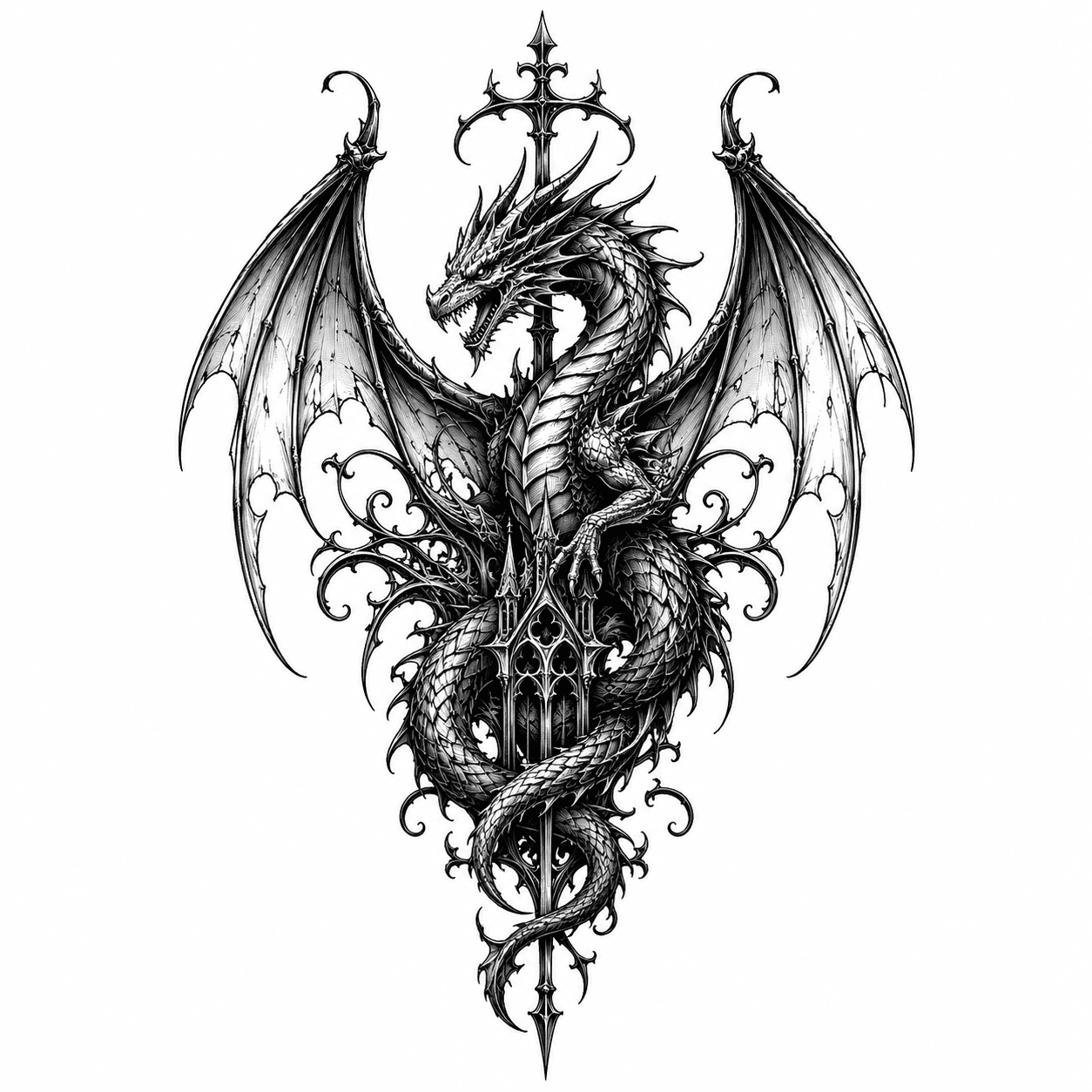 Gothic dragon tattoo direction