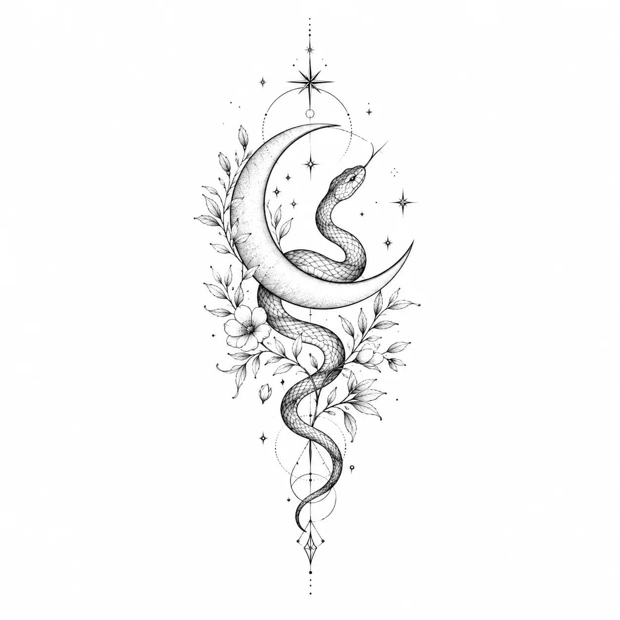 Moon and snake tattoo design