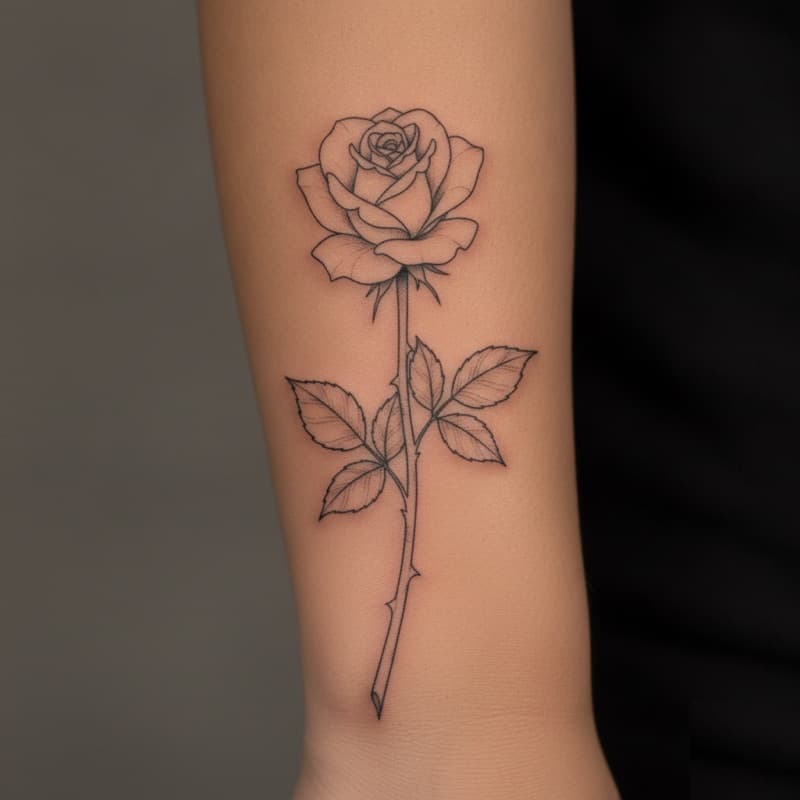 fine line rose tattoo previewed on skin