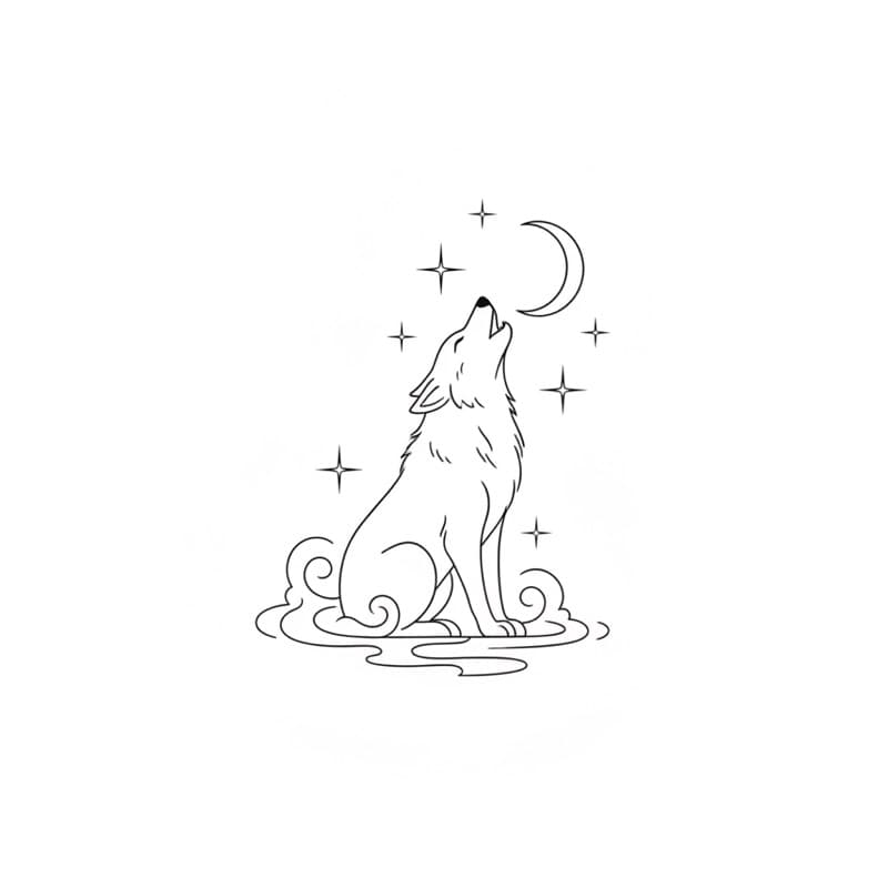 Wolf image simplified into a high-contrast tattoo design reference