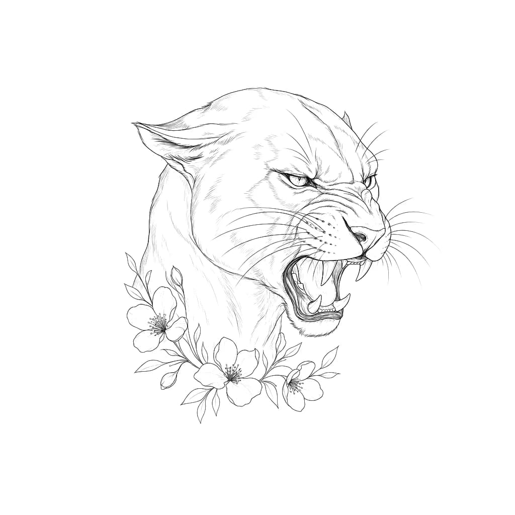Panther tattoo design, fine line style