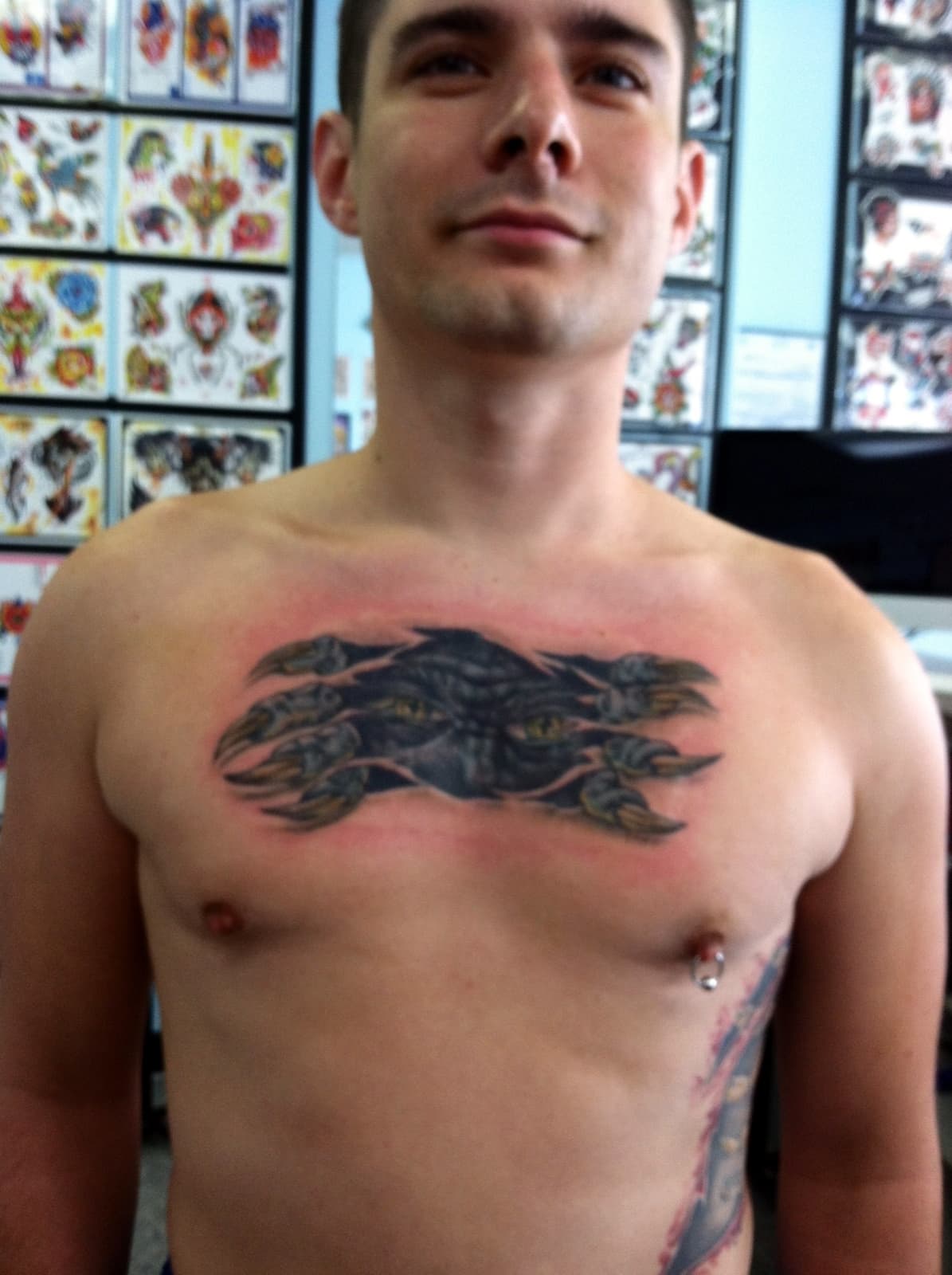 Fresh tattoo on skin shortly after a tattoo appointment