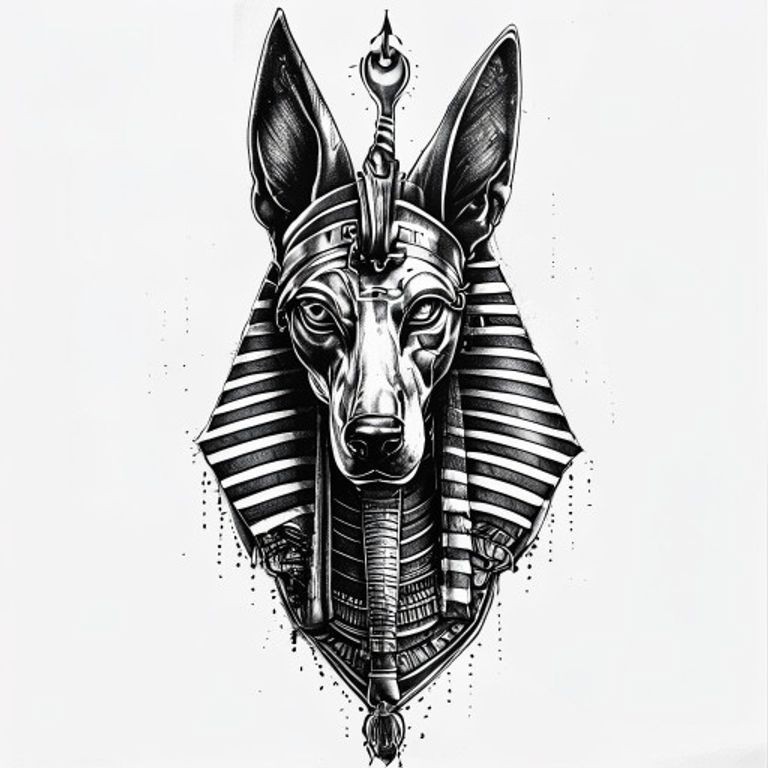 Anubis tattoo design — dotwork shading style