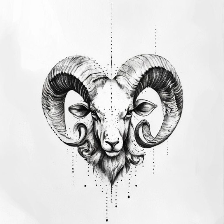 Aries tattoo design — dotwork shading style