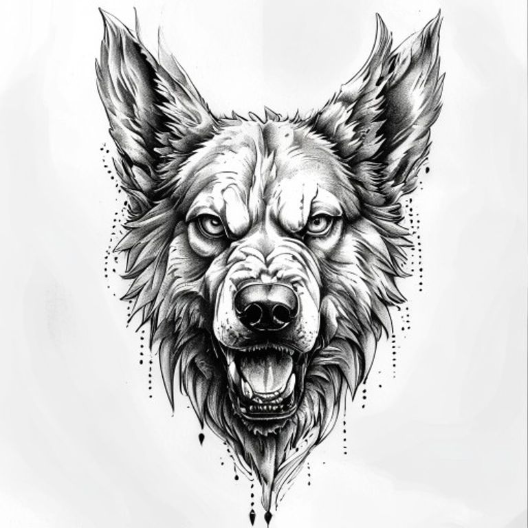 Cerberus tattoo design — dotwork shading style