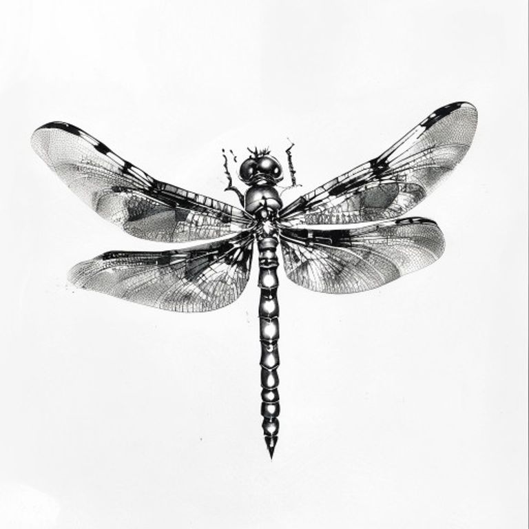 Dragonfly tattoo design — dotwork shading style