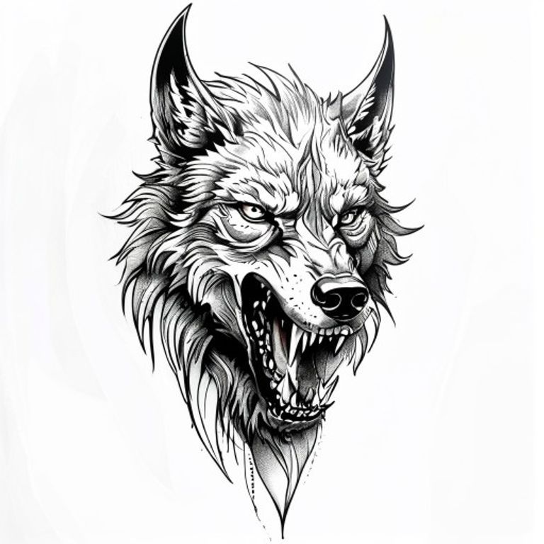 Fenrir tattoo design — neo-traditional color style