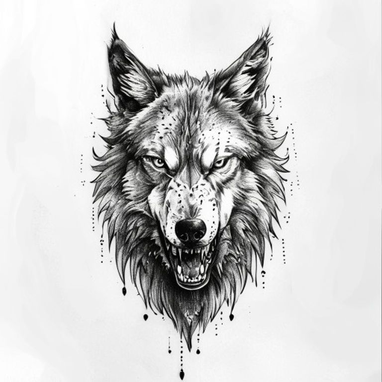Fenrir tattoo design — dotwork shading style