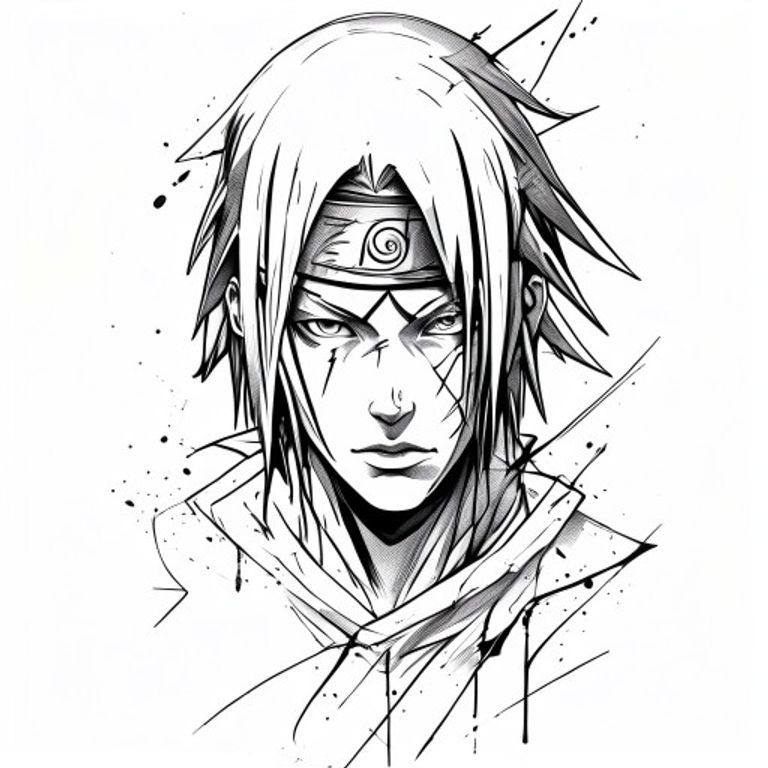 Gaara tattoo design, fine line black ink style