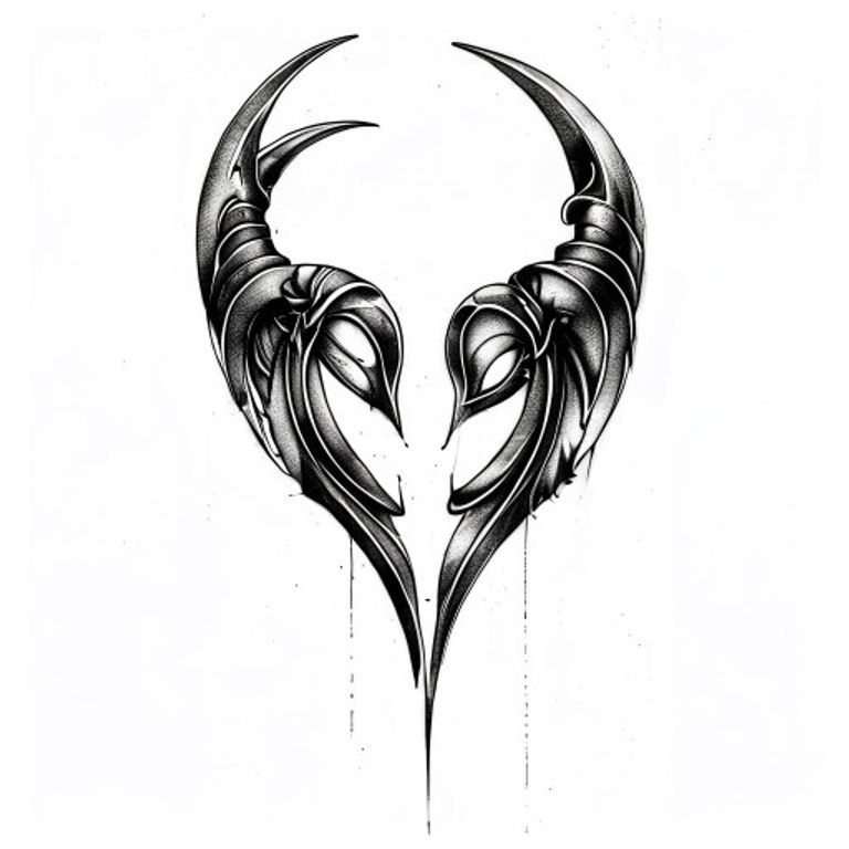 Gemini tattoo design, fine line black ink style