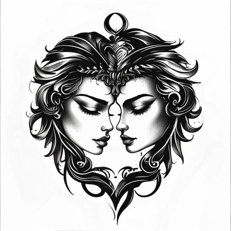 Gemini tattoo design, bold blackwork style