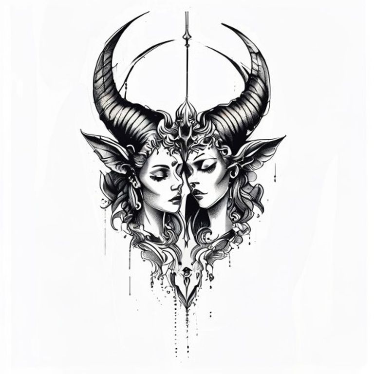 Gemini tattoo design, neo-traditional color style