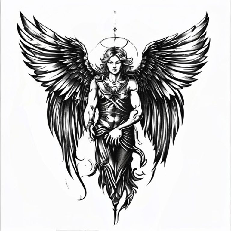 Guardian Angel tattoo design — bold blackwork style