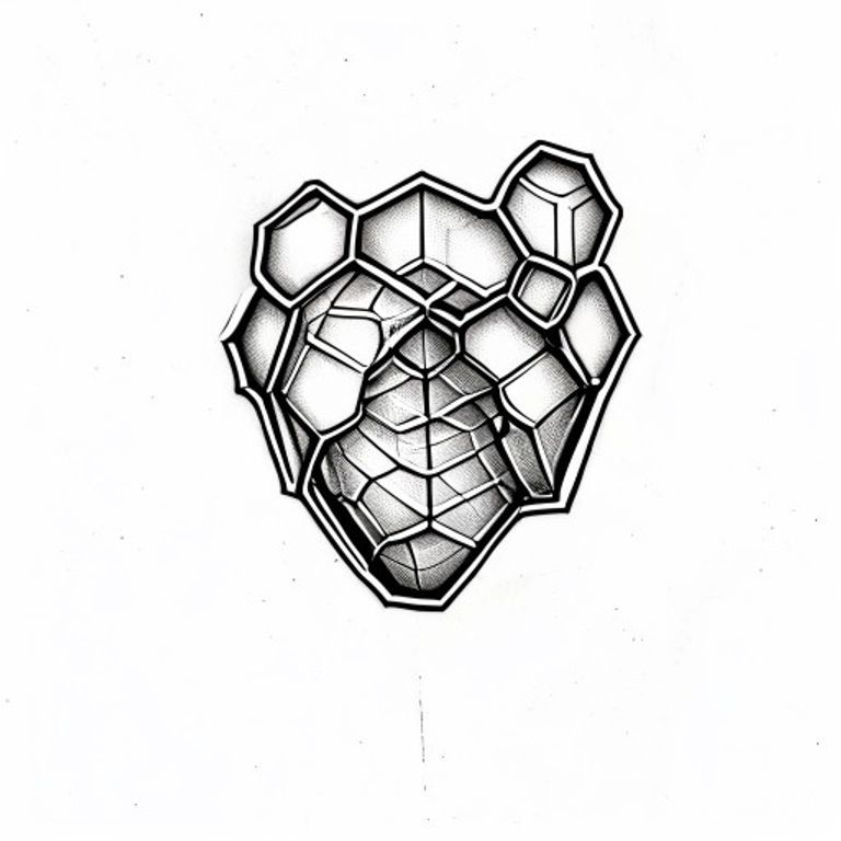 Honeycomb tattoo design, fine line black ink style