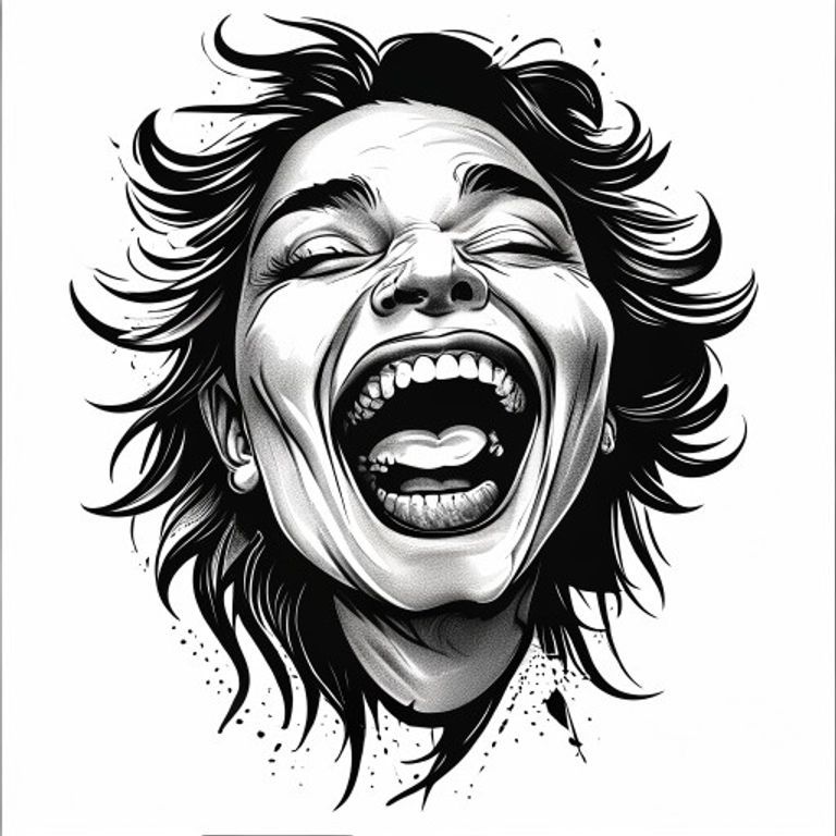 Laugh Now Cry Later tattoo design, bold blackwork style