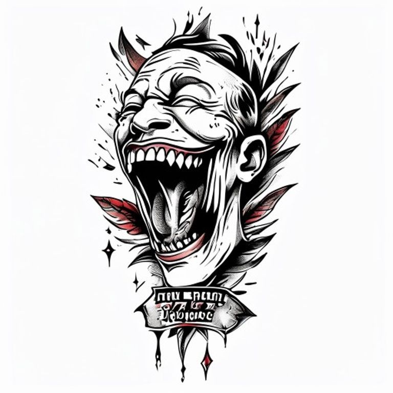 Laugh Now Cry Later tattoo design, neo-traditional color style