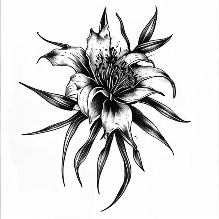 Spider Lily tattoo design, bold blackwork style