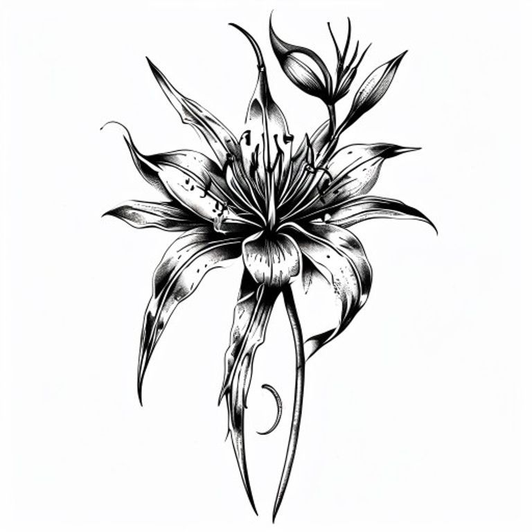 Spider Lily tattoo design, neo-traditional color style