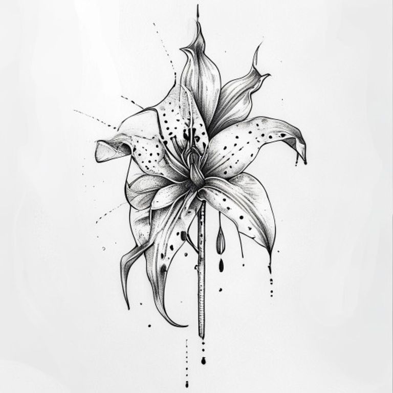 Spider Lily tattoo design, dotwork shading style
