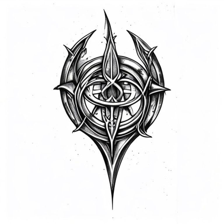 Vegvisir tattoo design, fine line black ink style