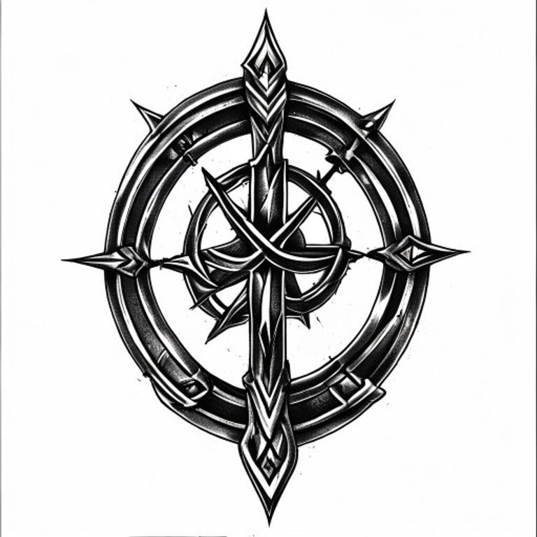 Vegvisir tattoo design, bold blackwork style