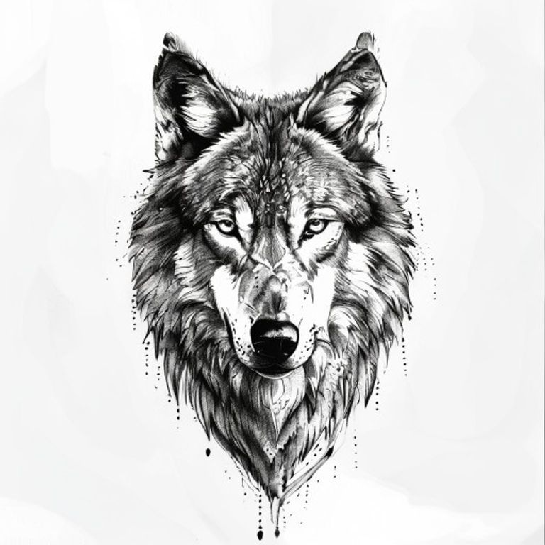 Wolf tattoo design — dotwork shading style