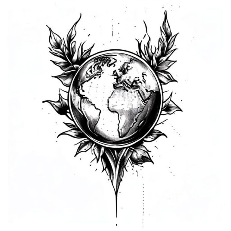 The World Is Yours tattoo design, fine line black ink style