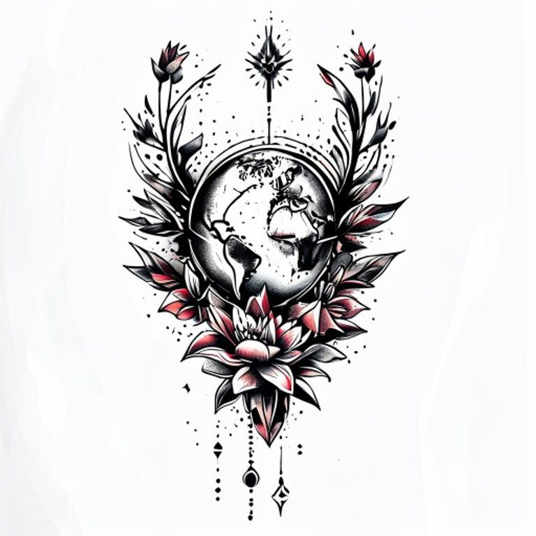 The World Is Yours tattoo design, neo-traditional color style