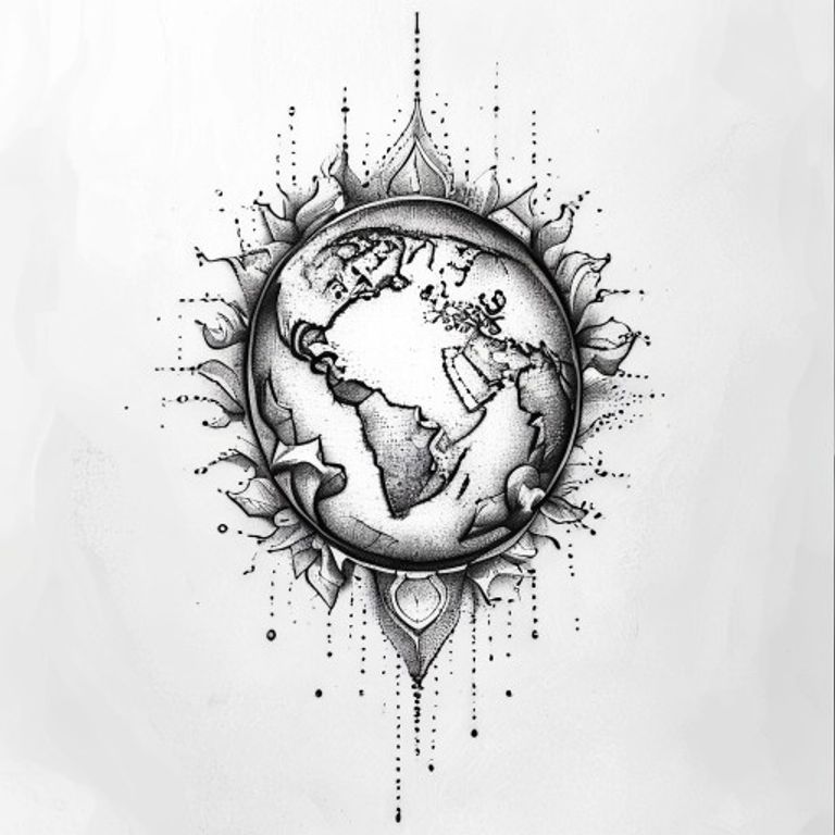 The World Is Yours tattoo design, dotwork shading style