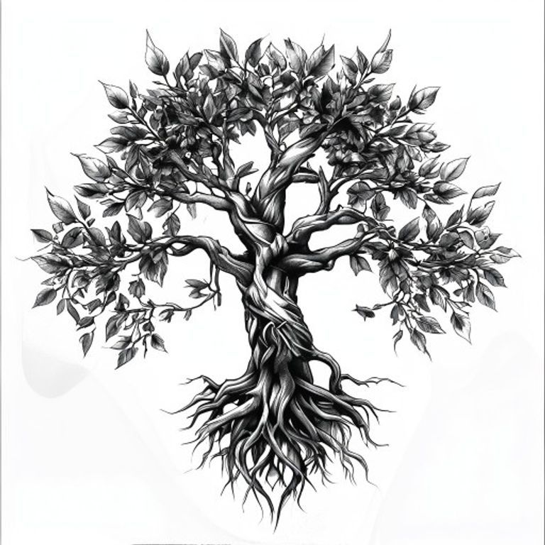 Yggdrasil tattoo design — bold blackwork style